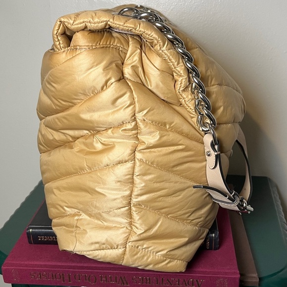 Rebecca Minkoff Edie Nylon Quilted Chain Strap Gold XL Messenger Shoulder Bag - Picture 7 of 16